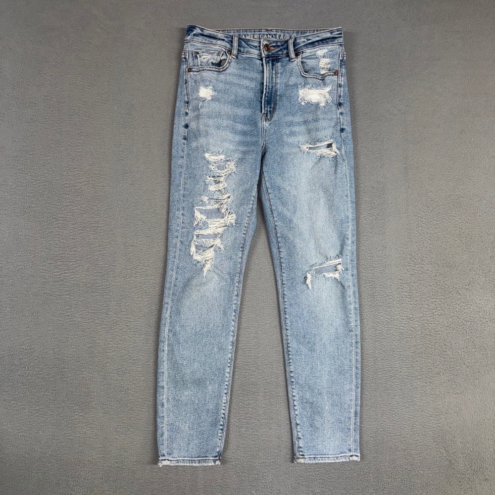 American Eagle Jeans Womens 2 Blue Mom Distressed High Rise Stretch Denim Preppy